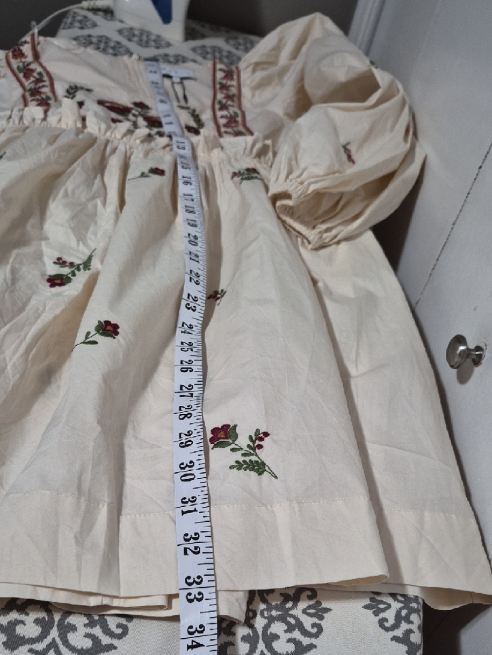 MABLE Cream Mini Dress with Red Floral Embroidery - Picture 9 of 9
